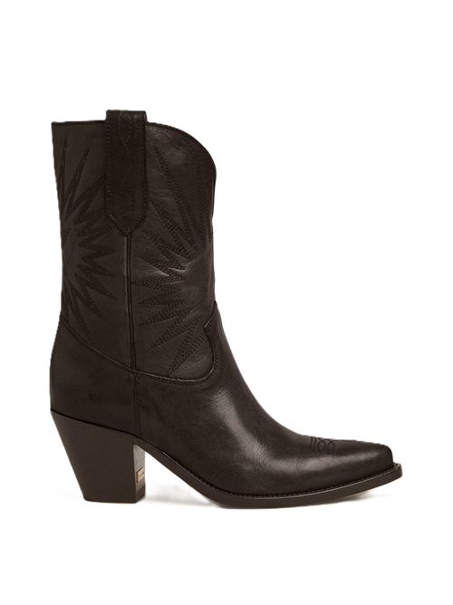 Stivali Wish Star '70 bassi in pelle nera con stella a intarsio ton sur ton Golden Goose | GWF00780.F006290.90100BLACK